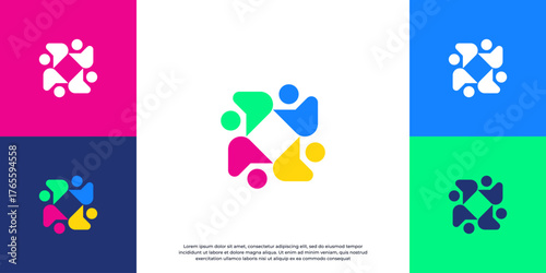 simple abstract people and human family logo design vector