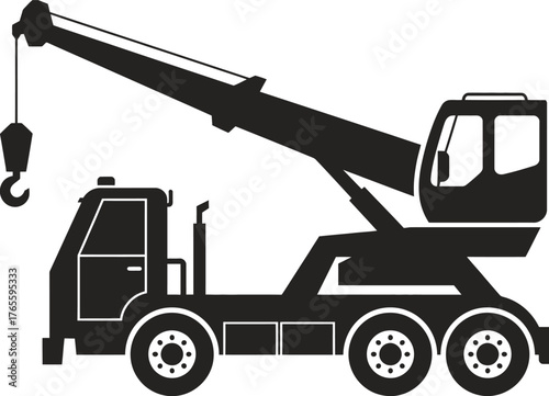 Silhouette of a mobile truck crane in black and white vector illustration for construction and logistics silhouette vector illustration white background