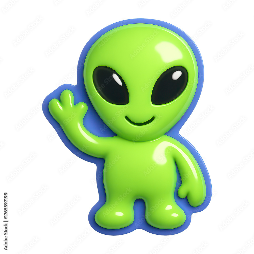 Obraz premium PNG Cute green alien waving hello.