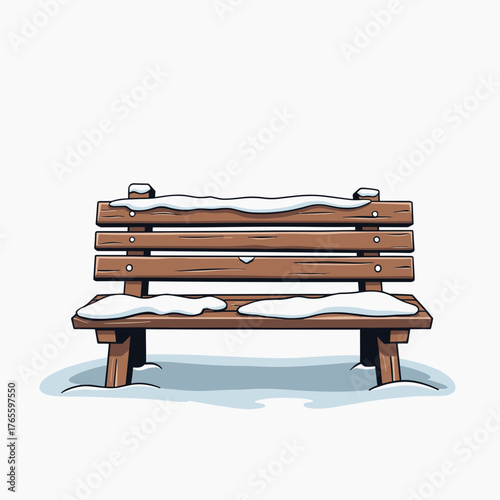 Wooden bench covered in snow, adding winter's charm. Bench is perfect for winter scene, snow clinging softly. Winter bench, a serene and whimsical illustration, captures winter magic,