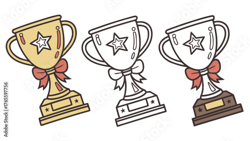 Celebrate achievement with vibrant award trophies symbolizing success, victory, and recognition for outstanding accomplishments and top performance.