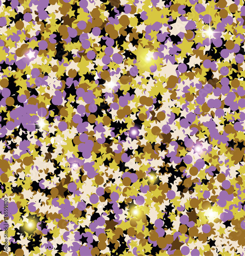 Colorful confetti background pattern with glitter and glow