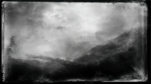 Vector illustration of an old monochrome scratched photograph worn edges