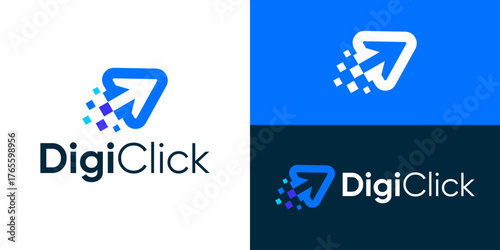 Creative modern digital click logo template. Cursor arrow with digital symbol logo design vector illustration.