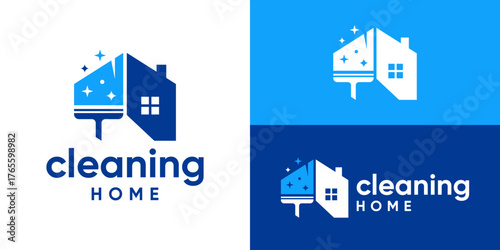 Creative simple cleaning home logo template. Abstract home window wiper for cleaning service company logo design vector illustration.