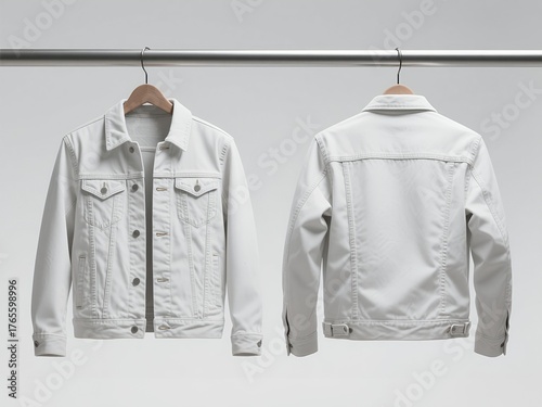 White denim jacket front and back view
