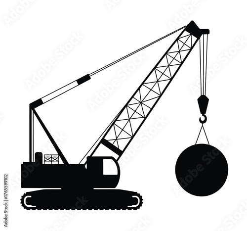 Silhouette illustration of a wrecking ball crane in black and white vector eps format scalable icon silhouette vector illustration white background