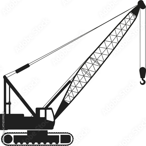 Silhouette illustration of a mobile crawler crane with boom and hook scalable vector graphic for construction industry silhouette vector illustration white background
