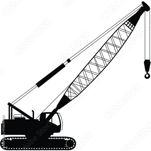 Silhouette illustration of a crawler crane vector graphic scalable eps icon for construction and industrial designs silhouette vector illustration white background