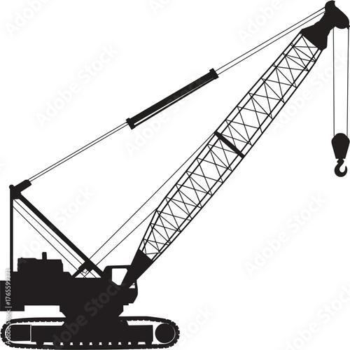 Scalable vector silhouette illustration of a construction crawler crane industrial machinery eps format silhouette vector illustration white background