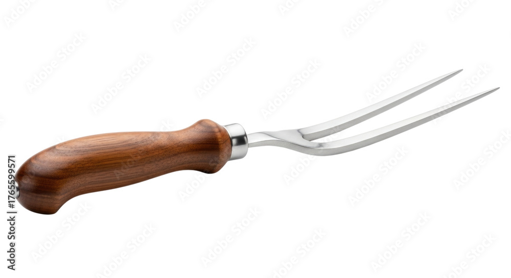 Obraz premium Two-Tine Carving Fork with Wooden Handle Isolated PNG Cutout Transparent
