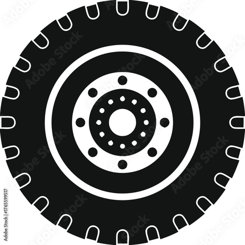 Scalable vector illustration of a truck tire and wheel rim icon for automotive and transportation design eps silhouette vector illustration white background