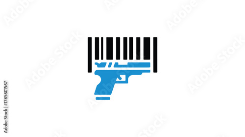 Gun with barcode vector icon flat design element for security and control isolated on white background