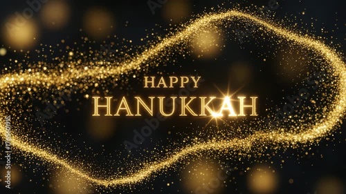 Wallpaper Mural Golden happy hanukkah greeting card with sparkling lights on a dark background Torontodigital.ca