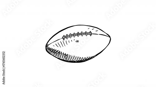 Hand drawn black and white football turning. 2d loopable animation
