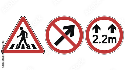 Free Download Set of road traffic signs including pedestrian crossing and height restriction vector illustration isolated on white background - GFXLoad