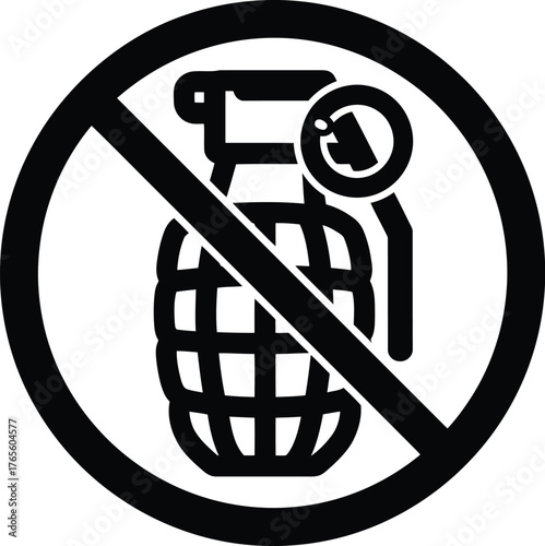 Stop grenade symbol no weapons violence prohibition sign danger security warning vector