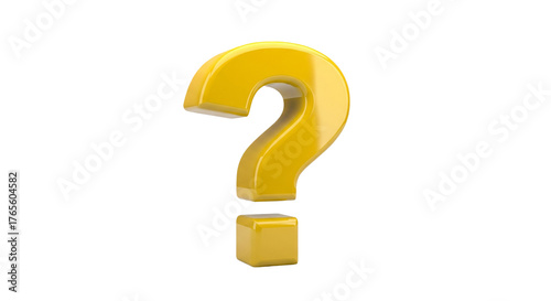 Bold Yellow 3D Question Mark Symbol, Isolated on White