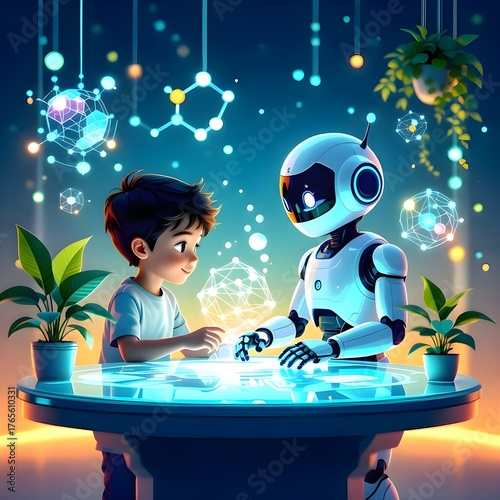 Human and AI Harmony — 3D Boy and Robot Science Collaboration