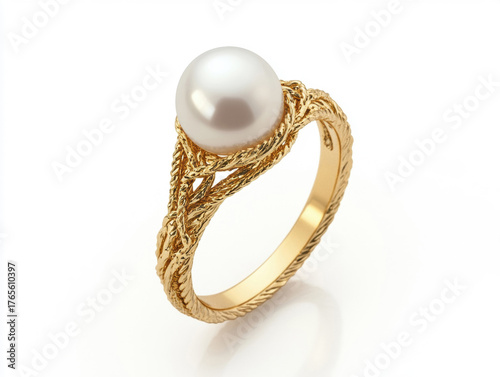 Elegant pearl ring with golden braided band design showcased