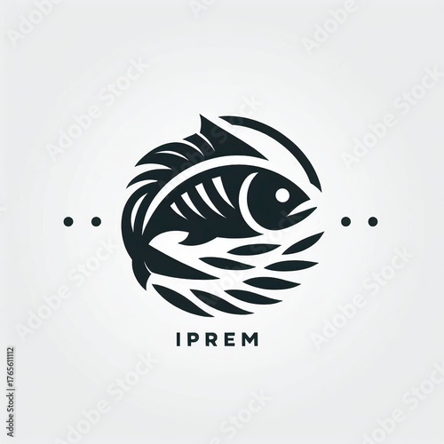 Modern minimalist fish skeleton logo design for seafood restaurant or fishing brand, elegant and impactful graphic.