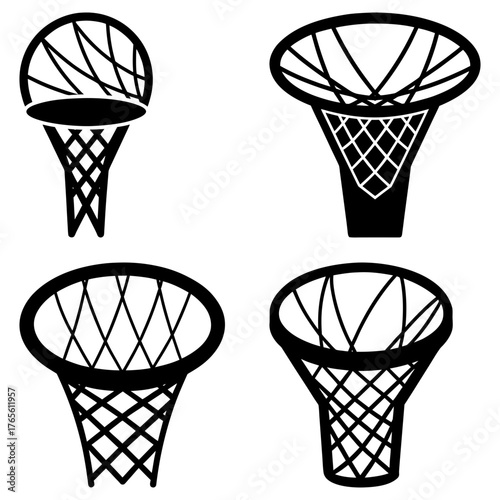 Dynamic Basketball Hoop Set in Vector Format for Sports Designs and Game Day Graphics, Ideal for Team Logos and Athletic Branding Projects