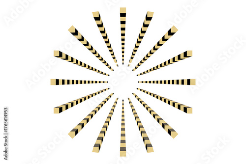 Radiating golden and black lines create an optical illusion of expanding energy outward.
