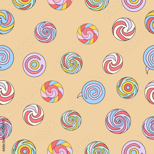 Minimal swirl candy line art collection. Aesthetic sweet spiral vector set. Geometric confectionery pattern. Elegant circular candy design. Clean outline sweets. Seam,ess pattern of candy