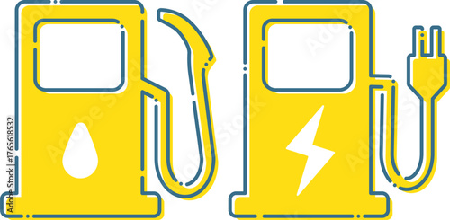 未来のエネルギー – ガソリンと電気の給油スタンド