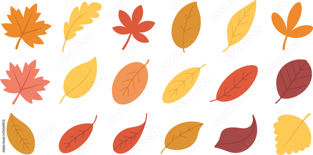 Fototapeta premium Collection of colorful autumn leaves in various shapes and sizes