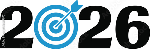 Year 2026 with a bullseye target and arrow representing goals