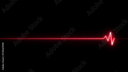 Red Neon Heartbeat Line on Black Background electrocardiogram pulse