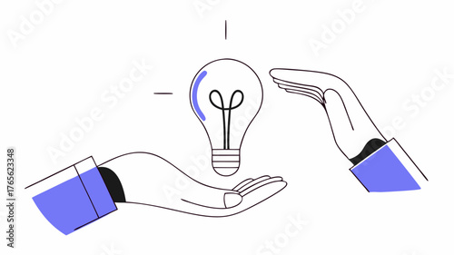 A pair of hands exchanging a glowing light bulb symbolizing the transfer of ideas and innovation between a mentor and a mentee emphasizing inspiration and creativity.