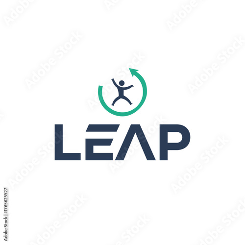Leap logo simple abstract outline, figure movement vector in circle