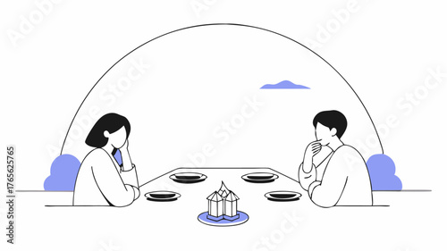 An evening scene where attendees gather around a fire pit after the meal sharing stories and laughter with plates of leftovers and lit lanterns enhancing the cozy atmosphere.