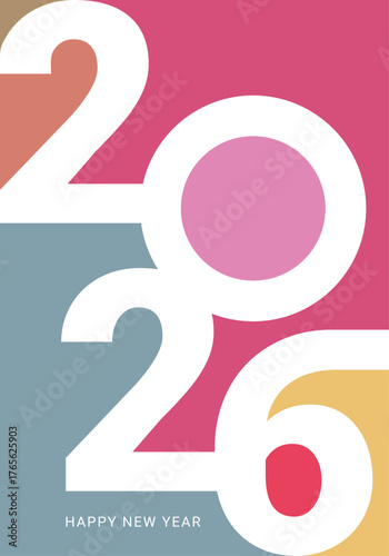 Happy new year 2026, Modern Geometric Greeting. typography, background. Holiday greeting card design. Vector illustration.
