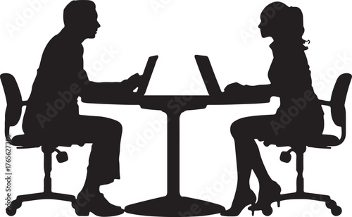 Business Team Silhouette of Men and Women Working in a Modern Office
Vector silhouette of business professionals,