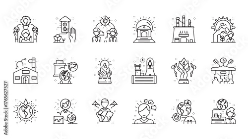 Set of business management icons thin line vector symbols for company strategy isolated on