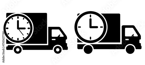 Vector art of delivery truck with clock icon, symbol of fast shipping and timely delivery service