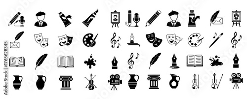 Vector art of collection of art and craft icons, representing creativity, design, and artistic expression
