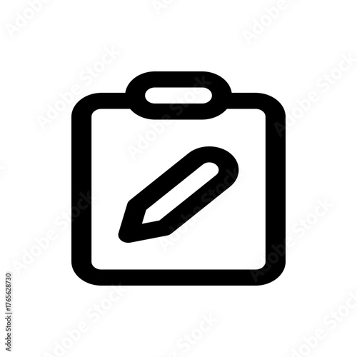 Black outline of a clipboard with a pencil icon inside indicating editing or note taking functionality