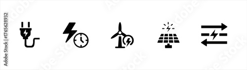 Clean electricity and energy icons set for eco power, renewable and sustainable design