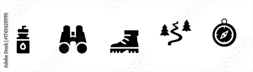 Camping and outdoor adventure icon set for travel, hiking, and nature design projects