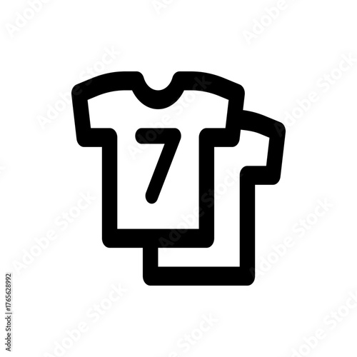 Two shirts are stacked one on top of the other and one shirt has the number seven on it in black color