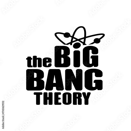 The big bang theory logo in bold black font with an atom symbol above the big text on a white background