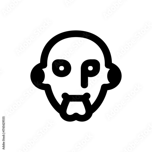 A simple black and white icon depicting a stylized face with exaggerated features and a beard outline design