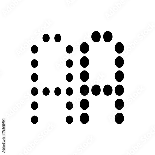 Illustration of two letters pa formed by black circles on a white background in a dotted pattern style