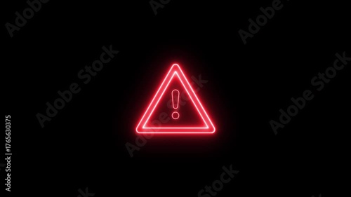 Neon warning attention red color icon 4k video animation signal alert risk safety danger road warning sign. alert , risk , safety, danger road warning sign video animation, Warning attention signal