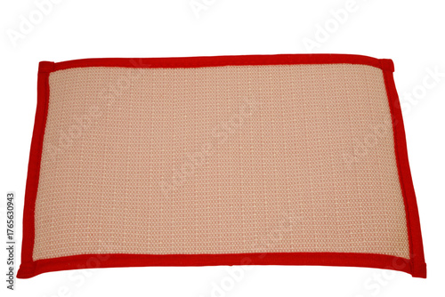 Red border mat, beige woven rug, rectangle, minimal, clean look, isolated transparent Background