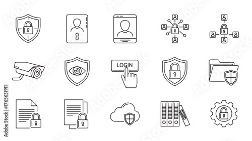 Security and privacy line icons vector illustration for data protection isolated on white